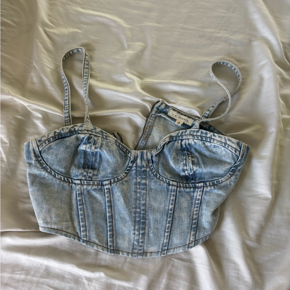 Denim Corset Crop Top - Light Blue